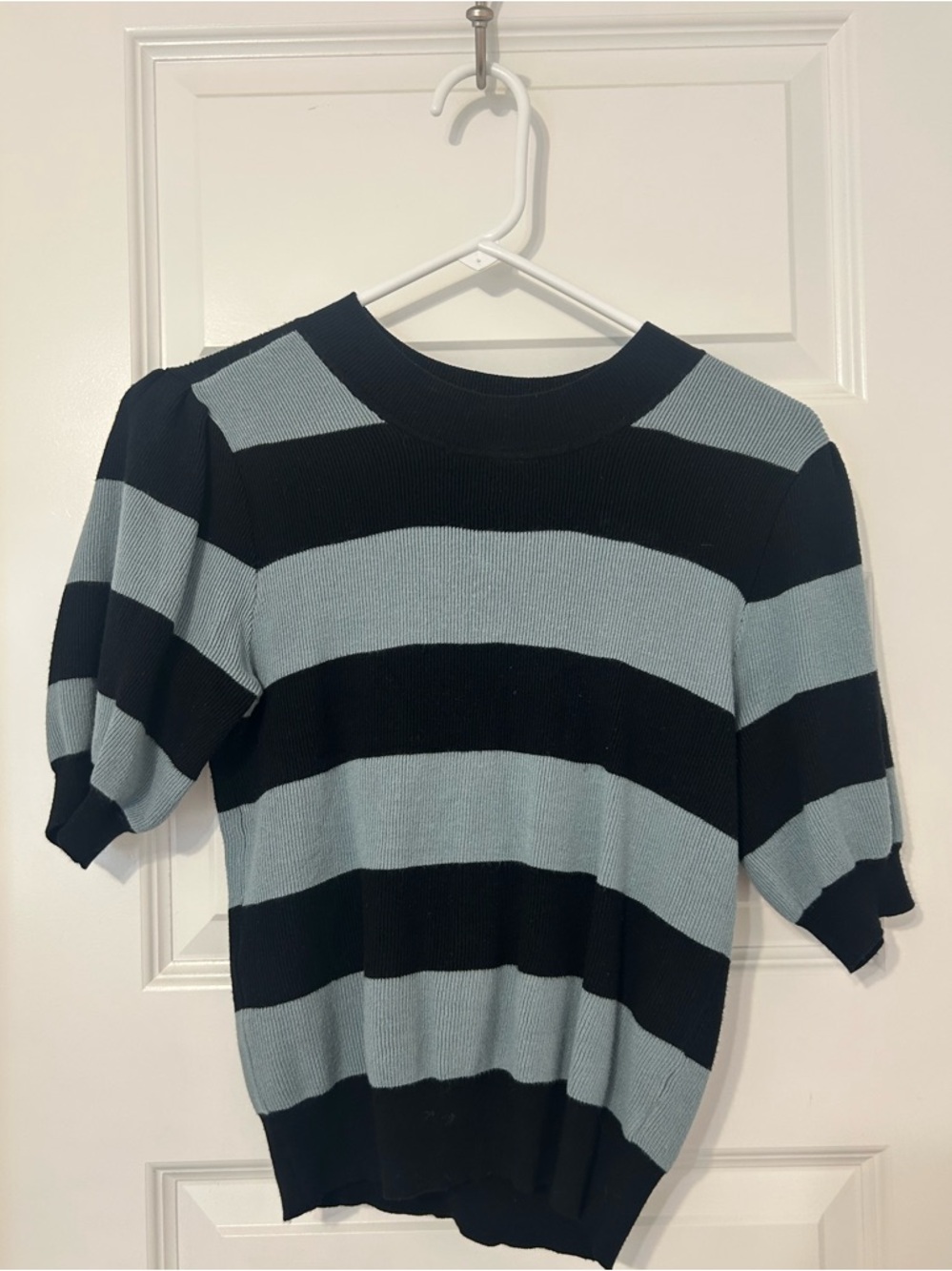 DownEast Black and Light Blue Striped Knit Top